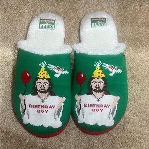 Reef Green and White Cozy Slippers